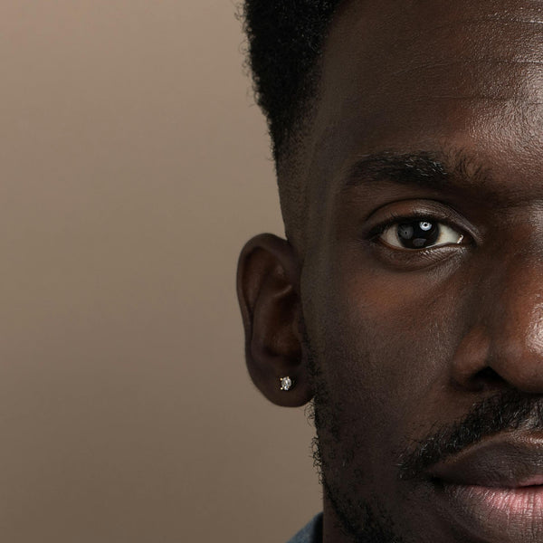 zoomed in black man's face with clear skin